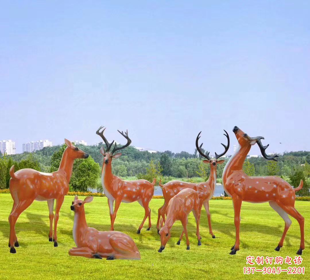 鹤壁玻璃钢仿真梅花鹿-草坪动物雕塑摆件
