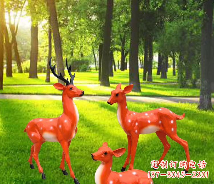 鹤壁玻璃钢仿真小鹿雕塑 公园动物摆件