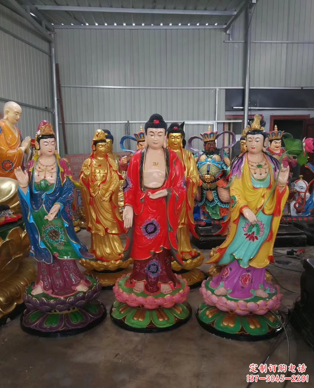 鹤壁玻璃钢佛像彩绘西方三圣雕塑