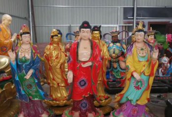 鹤壁玻璃钢佛像彩绘西方三圣雕塑