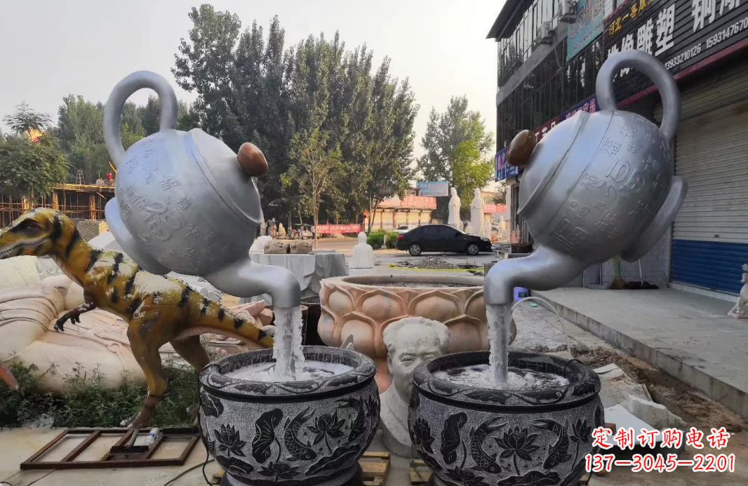 鹤壁不锈钢茶壶喷泉雕塑精致而又高雅
