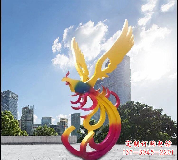 鹤壁绚丽多彩的不锈钢凤凰雕塑