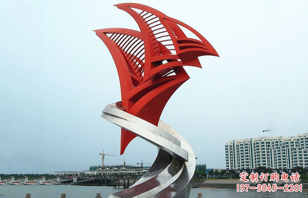 鹤壁海洋之舟——不锈钢抽象帆船海边景观雕塑