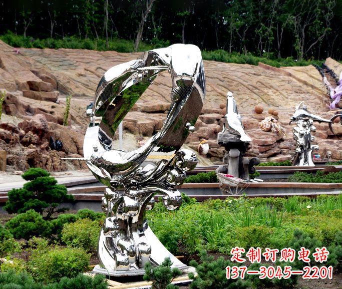 鹤壁不锈钢抽象海豚雕塑 (2)