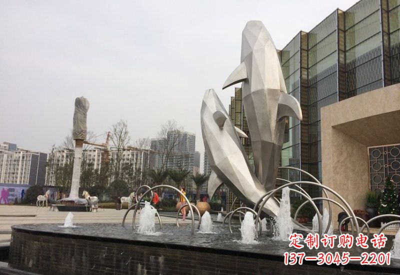 鹤壁不锈钢抽象块面海豚雕塑