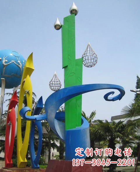 鹤壁不锈钢抽象水滴和植物雕塑