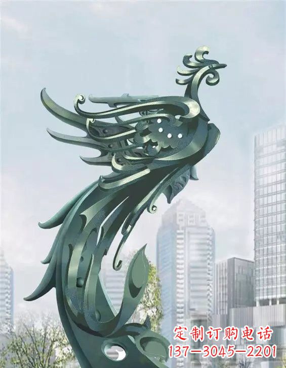 鹤壁不锈钢大型凤凰雕塑美丽而神秘