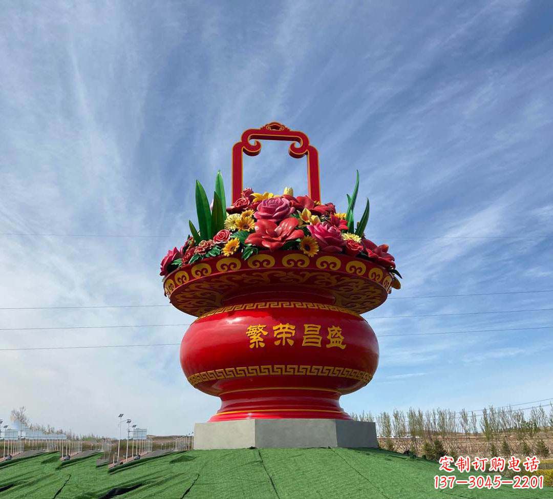 鹤壁不锈钢花篮雕塑象征繁荣昌盛