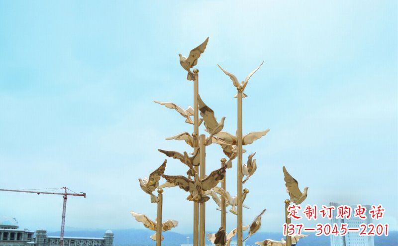 鹤壁不锈钢飞翔的鸽子雕塑传递自由、和平的美好祝愿