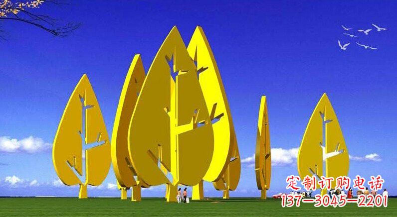鹤壁不锈钢树叶雕塑美丽的艺术装点