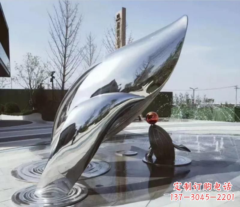 鹤壁不锈钢公园镜面海豚雕塑