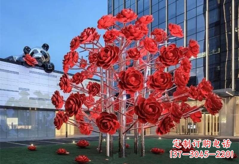 鹤壁不锈钢公园玫瑰花树雕塑——让玫瑰长驻公园