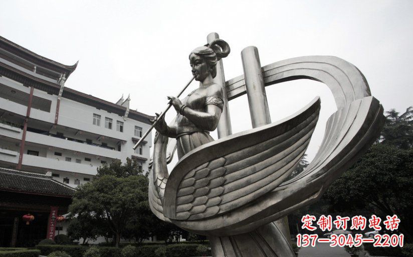 鹤壁古典美女不锈钢吹笛子雕塑