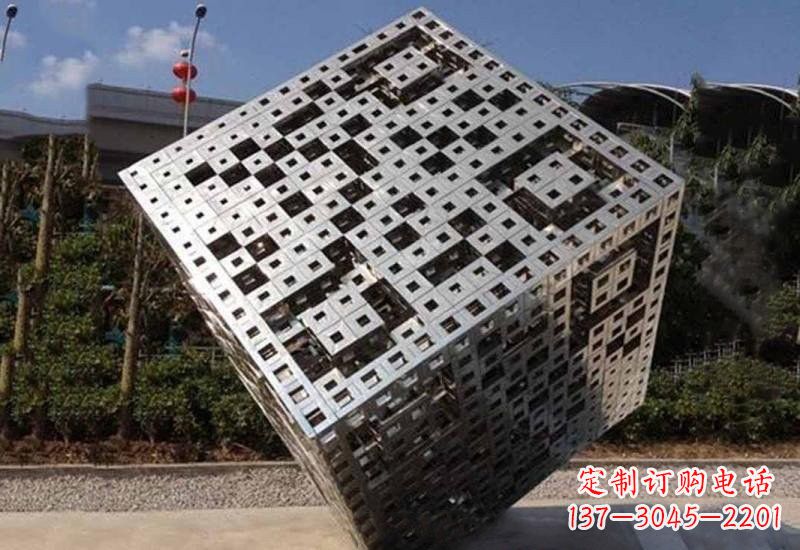 鹤壁不锈钢广场抽象魔方雕塑