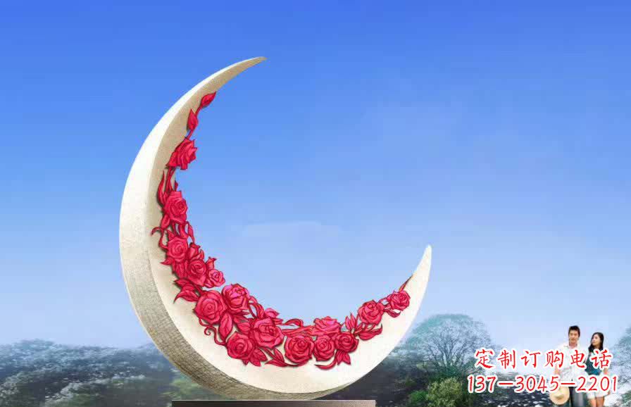 鹤壁不锈钢广场月亮雕塑月光下的璀璨美景