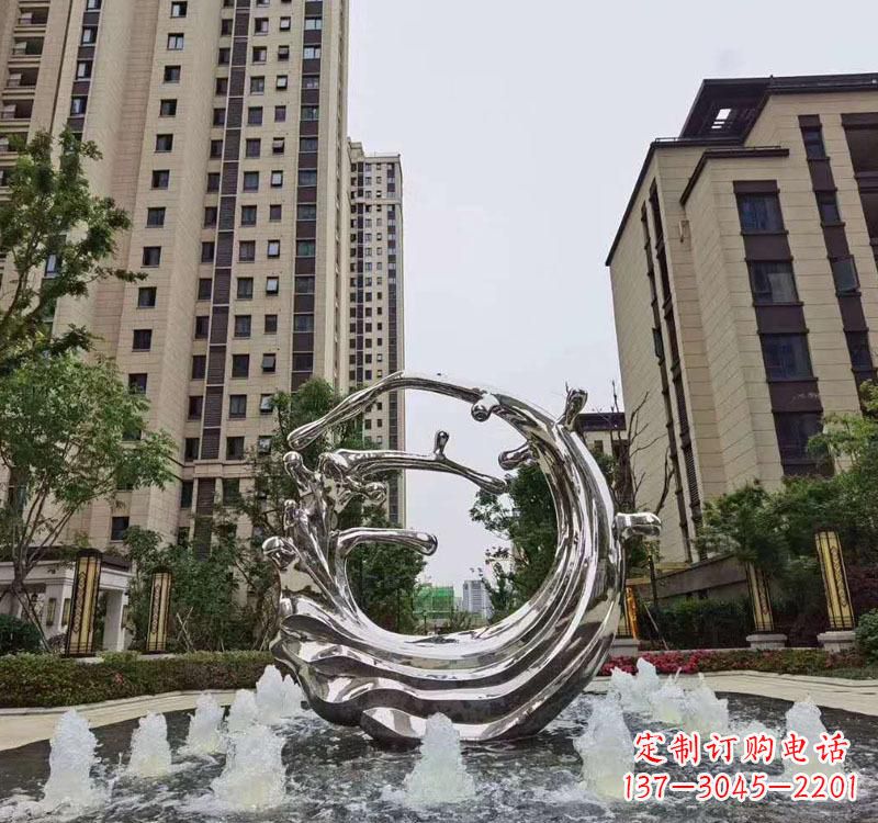 鹤壁不锈钢海浪喷泉雕塑精美雕刻，灿烂绚烂