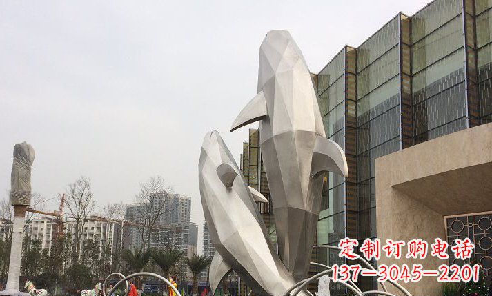 鹤壁不锈钢海豚喷泉雕塑精美的海洋之美