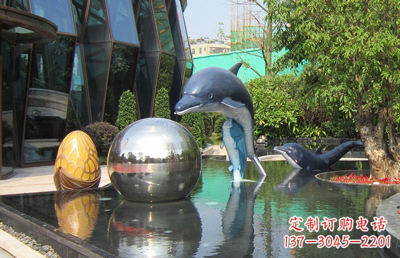 鹤壁不锈钢海豚水景雕塑,企业公园园林创意景观雕塑