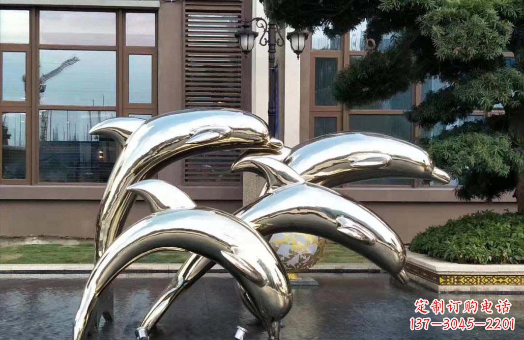 鹤壁不锈钢海豚跳跃雕塑精美绝伦