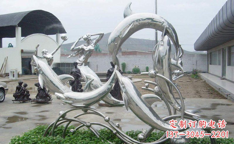 鹤壁不锈钢海豚嬉戏动物雕塑