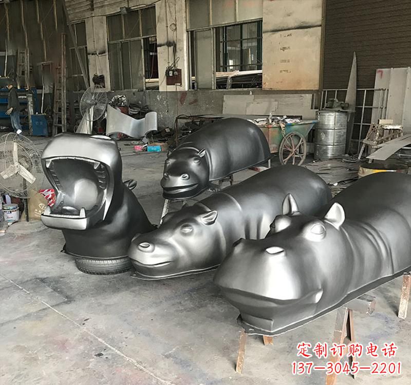 鹤壁静态之美22英寸不锈钢河马雕塑