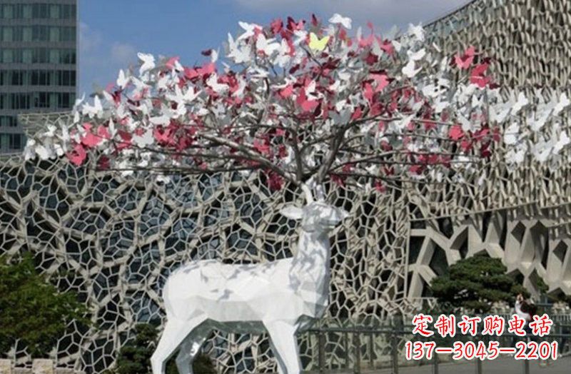 鹤壁不锈钢几何小鹿雕塑精致之美
