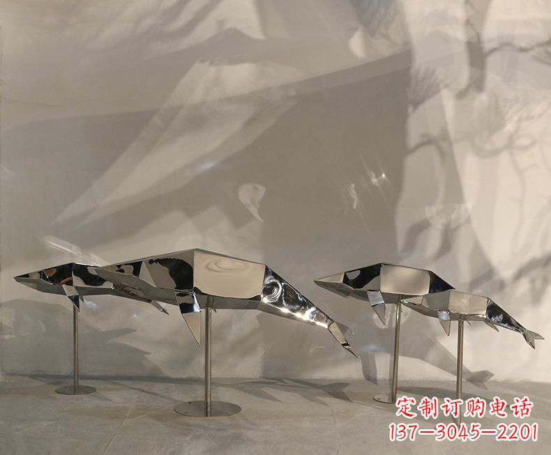 鹤壁不锈钢镜面抽象几何海豚雕塑