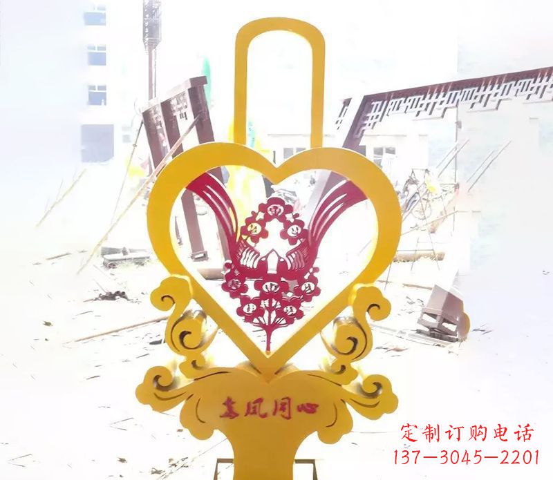 鹤壁不锈钢龙凤同心雕塑精美雕刻传递着浓浓爱意