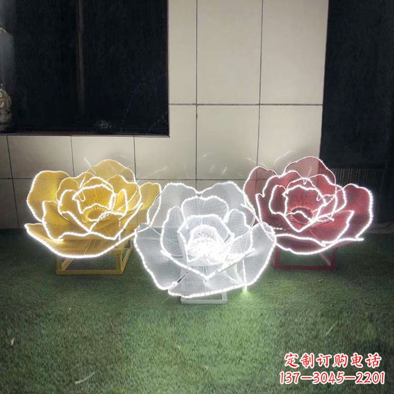 鹤壁精美不锈钢玫瑰花灯光雕塑