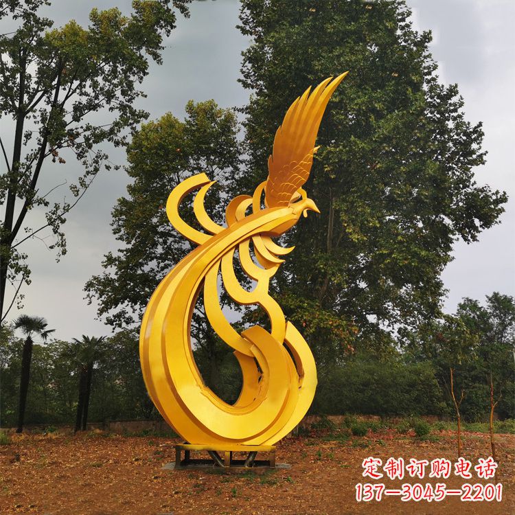 鹤壁不锈钢凤凰雕塑黄金色园林之美