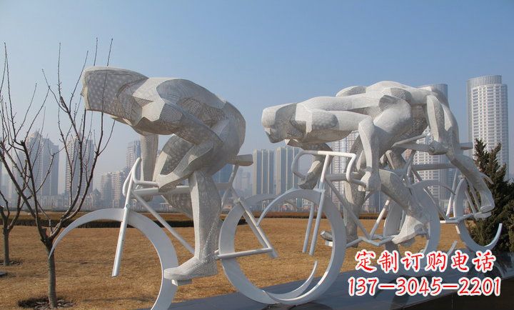 鹤壁展现运动风采的不锈钢自行车雕塑