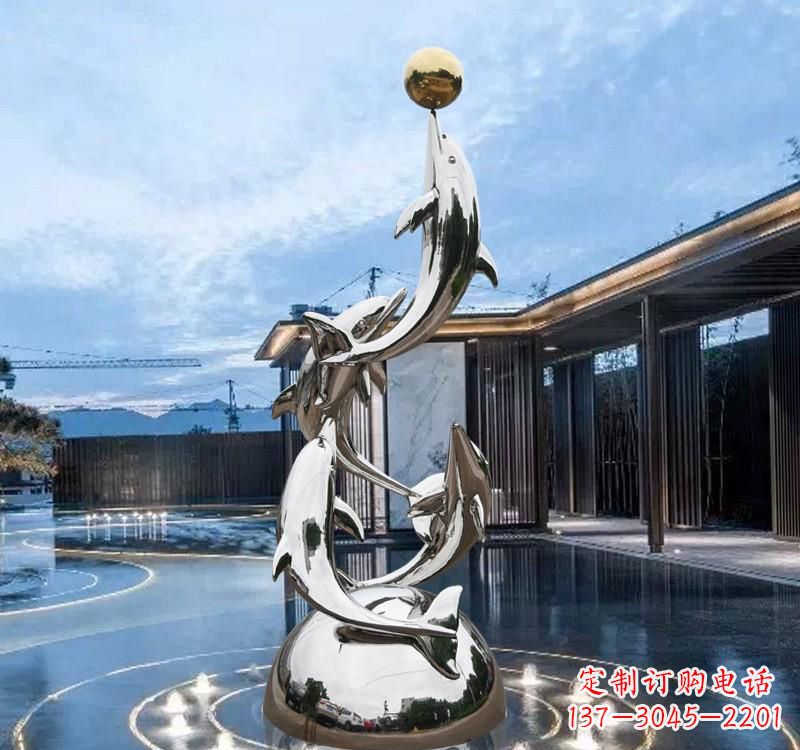 鹤壁海豚的优雅身姿——不锈钢水景雕塑