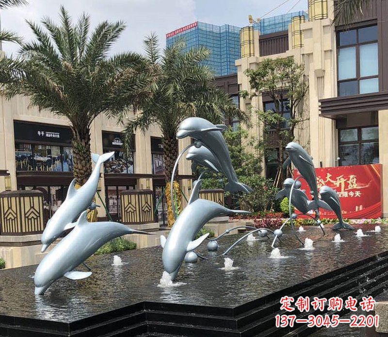 鹤壁不锈钢海豚跳跃喷泉雕塑美丽的艺术装置