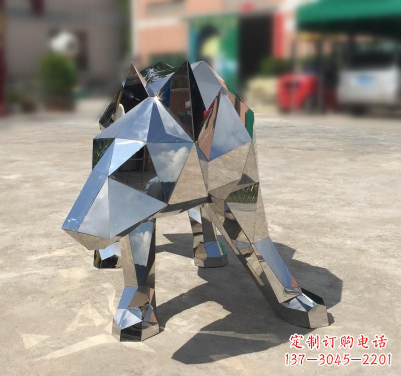 鹤壁不锈钢园林动物几何狼雕塑