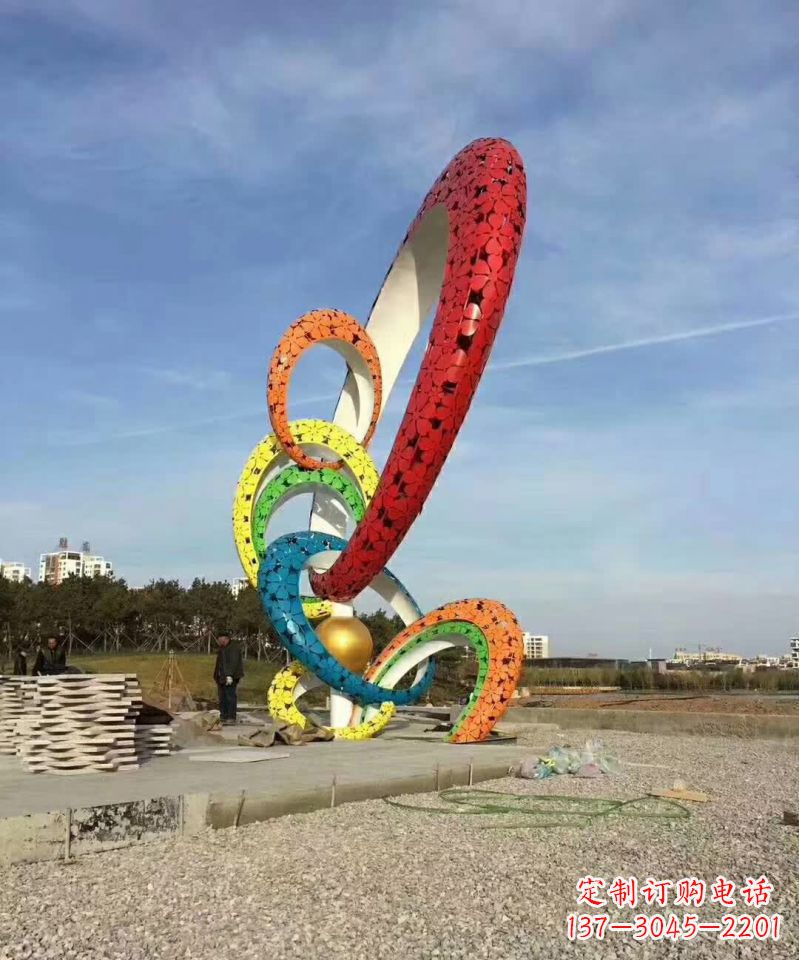 鹤壁彩色不锈钢抽象圆环雕塑1