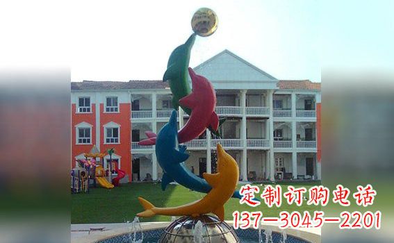 鹤壁彩色不锈钢海豚雕塑海洋动物景观标识