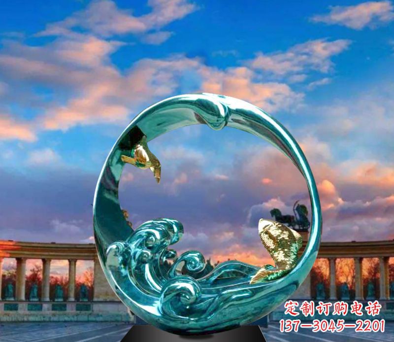 鹤壁城市不锈钢彩银圆环景观雕塑