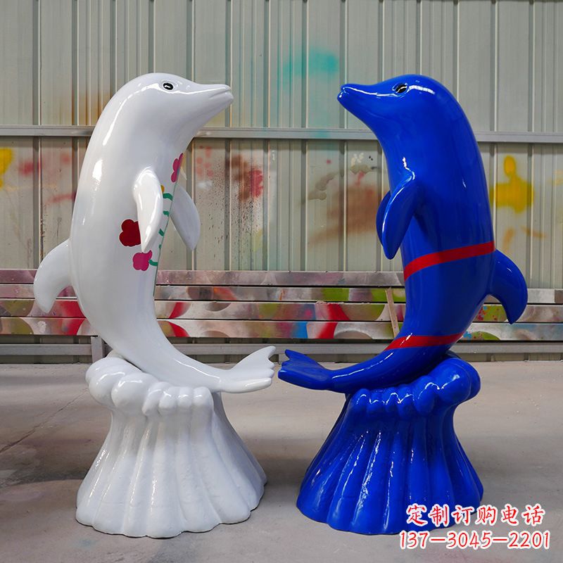 鹤壁冲浪海豚卡通动物雕塑,园林水景戏水动物景观