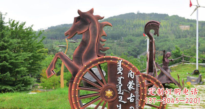 鹤壁传承历史魅力,不锈钢马车雕塑悠然屹立