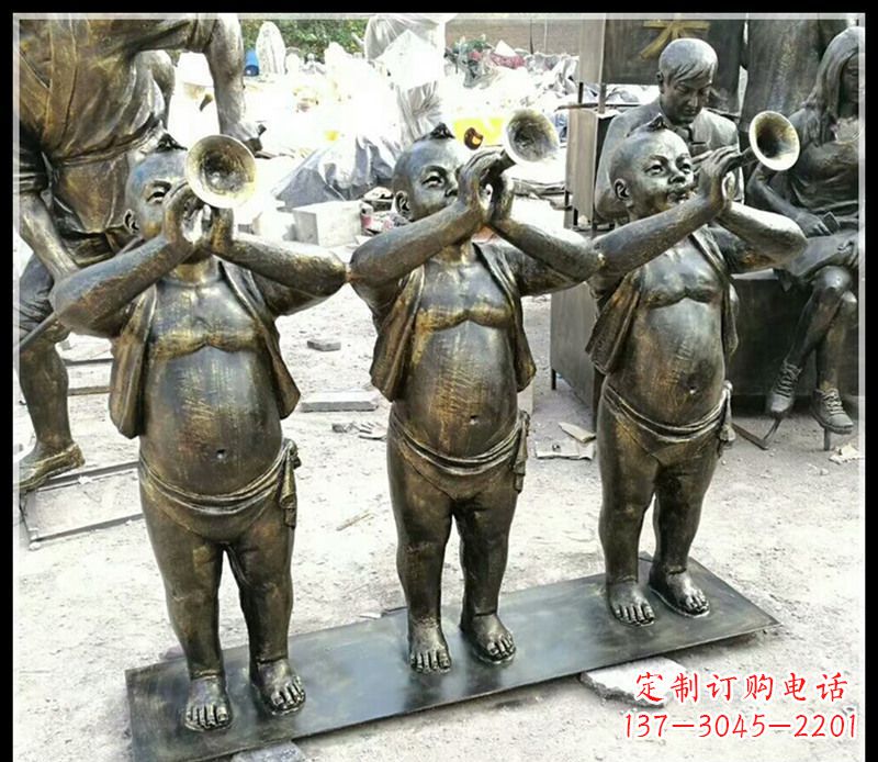 鹤壁吹唢呐的儿童铜雕