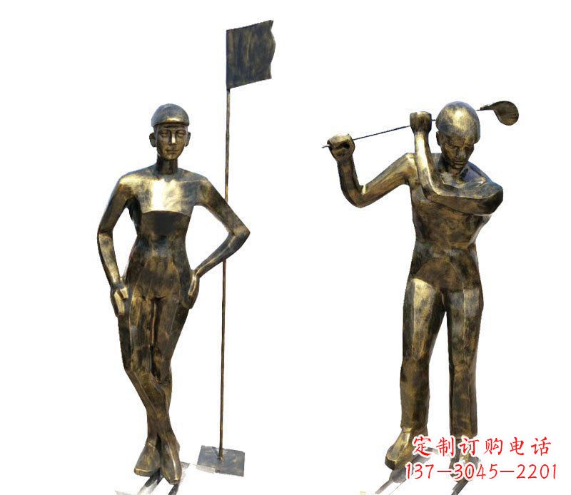 鹤壁打高尔夫人物广场景观铜雕摆件