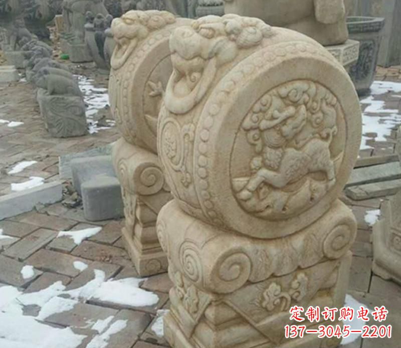 鹤壁大理石抱鼓公园门墩雕塑——精美雕刻展现灵动之美