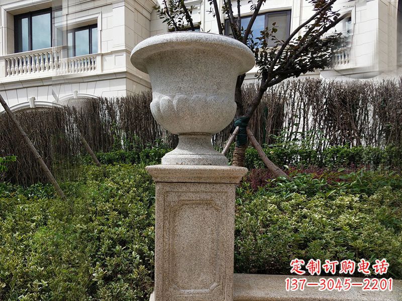 鹤壁大理石花钵小区花盆石雕艺术品