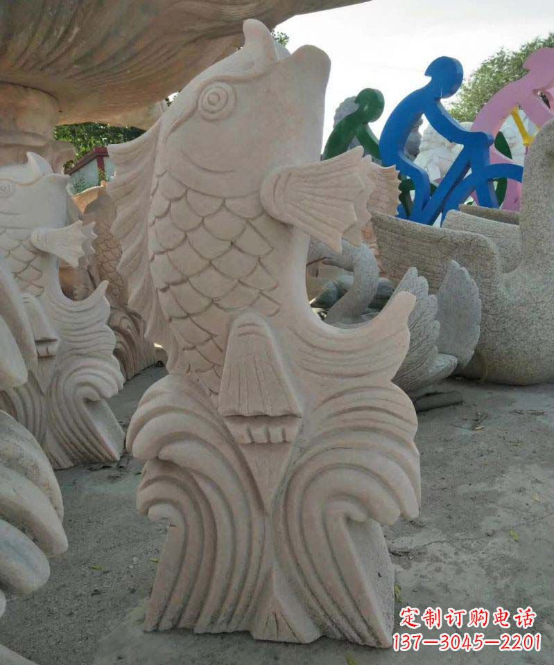 鹤壁大理石艺术装饰绚丽多彩的鲤鱼雕塑