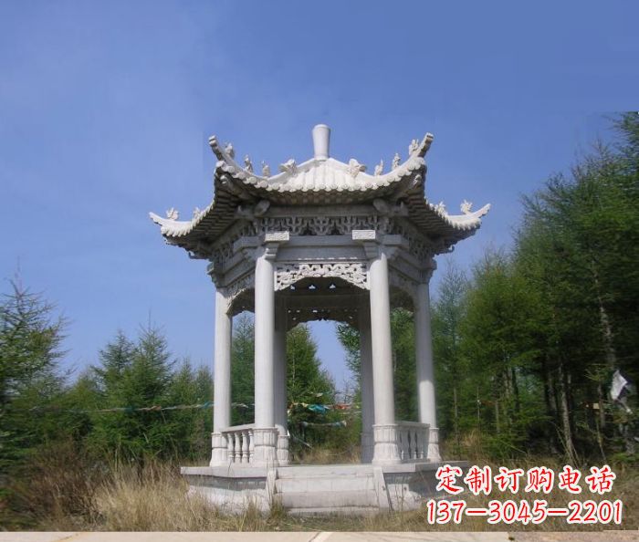 鹤壁精美大理石六角石凉亭雕塑
