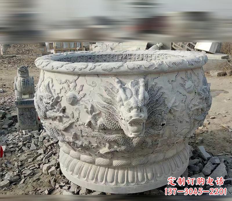 鹤壁大理石龙浮雕水缸精美精致,让您的家居生活更加有意义