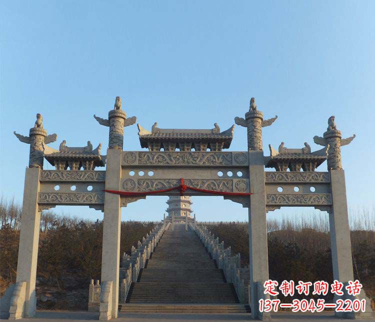 鹤壁精美大理石三门牌坊雕塑