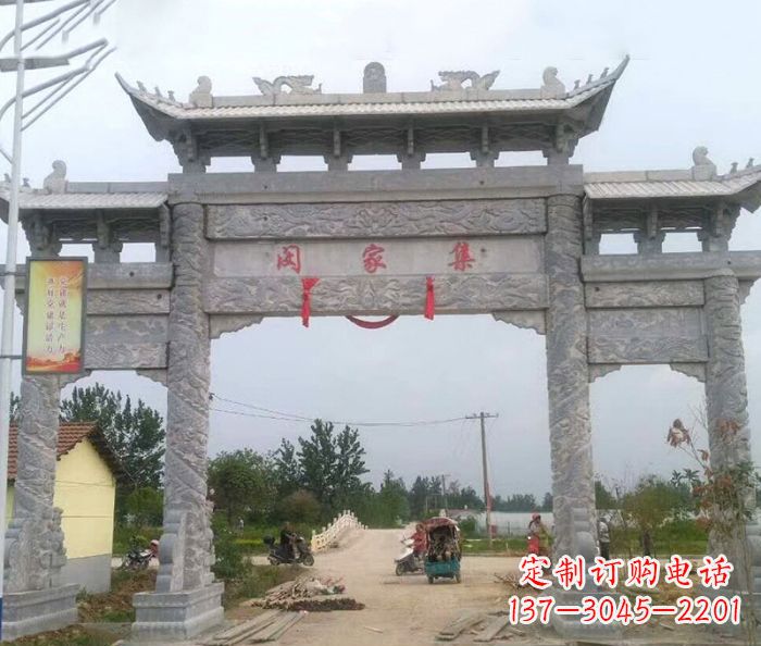 鹤壁精美大理石三门牌楼雕塑