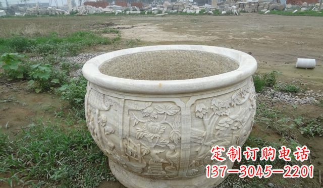 鹤壁大理石鸳鸯花盆雕塑