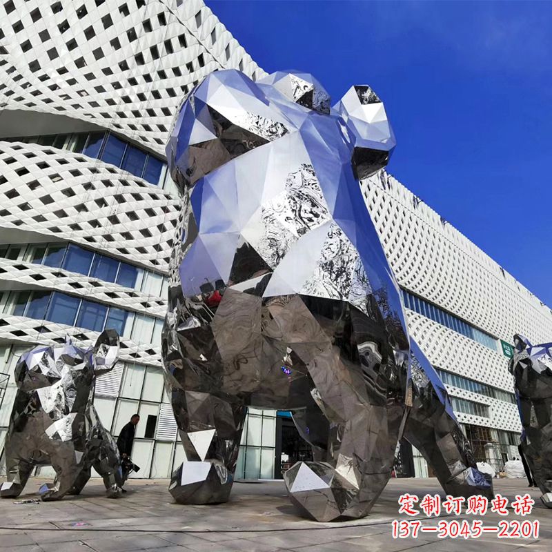 鹤壁大型不锈钢块面狗雕塑-城市商场广场动物景观